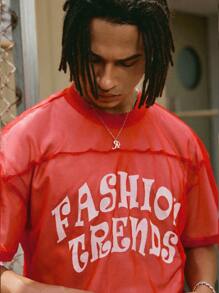Manfinity Streetrush Camiseta de manga corta con diseño de letra de estilo callejero joven, semi transparente y con hombros caídos