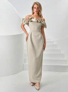 EURMUSE 3d 花朵效果白色中长连衣裙 - 米色 - 查看 4