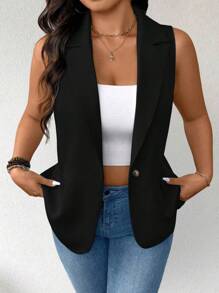 Elenzga Blazer sin mangas casual y minimalista para mujer de talla grande