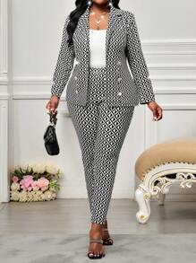 SHEIN Lady Spring And Summer Elegant Commuting Office Colorful Knitted Lapel Gold Button Long Long Sleeve Plus Size Faux Fur Coats Business Attire Women Business Casual Women Old Money Style Women Work Clothes Women Office Outfits For Women Business Casual Woman Summer Outfits For Women In Fall/Winter - Multicolor - View 1