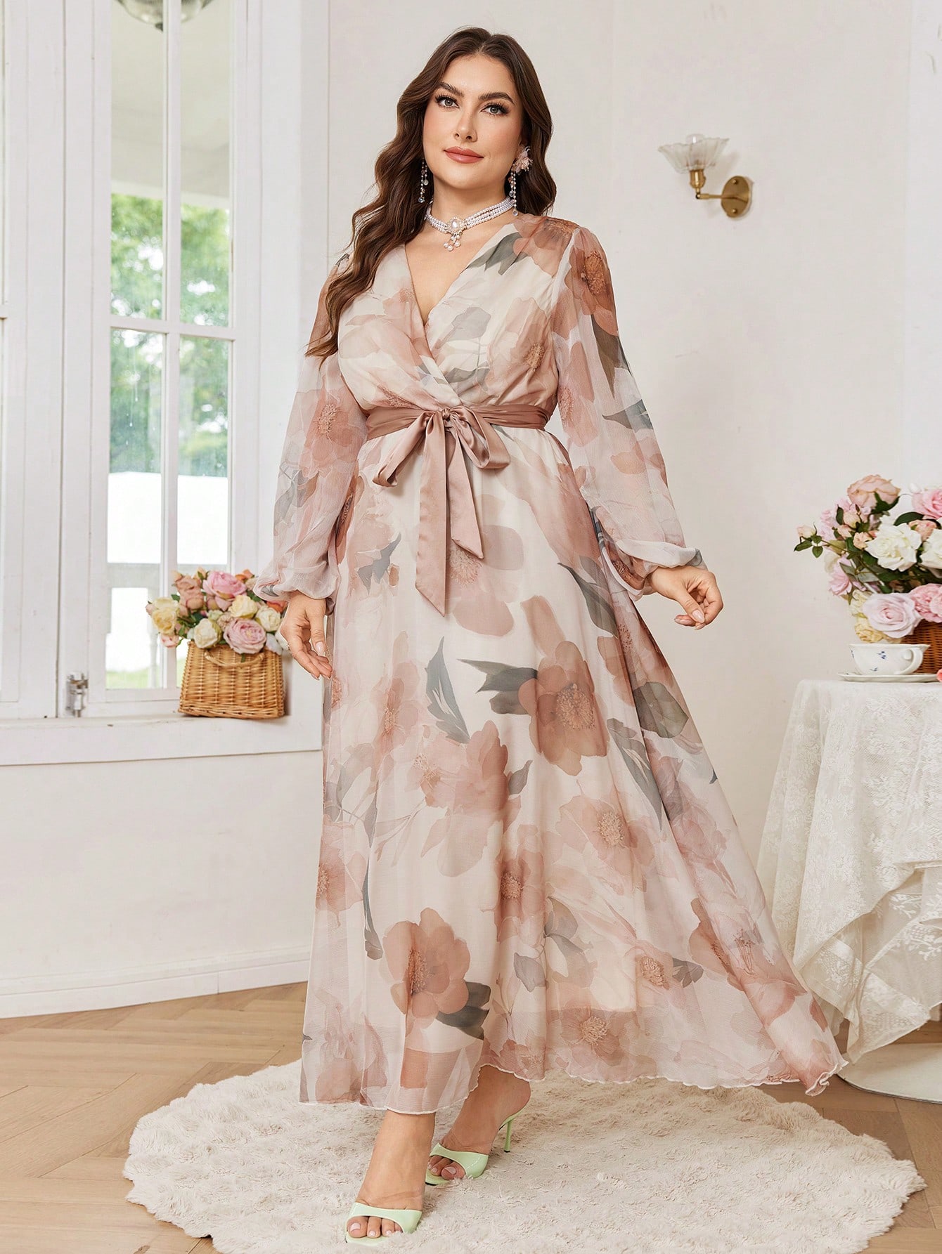 Modelyn فستان جديد أنيق وأنيق، مطبوع، مخصر الخصر،...