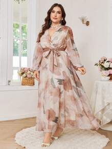 Modelyn Nuevo vestido elegante y con estilo, de cintura ceñida y bajo ancho con estampado - Albaricoque - Ver 4