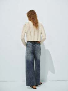 Lumivelle Short Hollow-Out Knitted Cardigan - Apricot - View 2