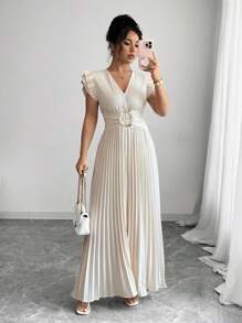 Elenzga Pantalones de verano bohemios, elegantes y encantadores para mujer, con estilo romántico y francés, sin mangas, cuello en V y cintura con volantes, para vacaciones en la playa