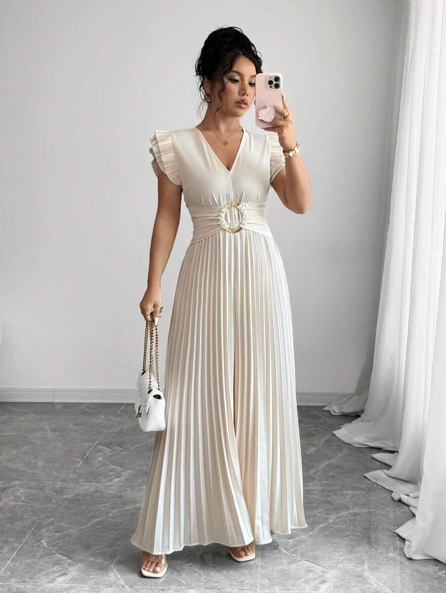 Elenzga Pantalones de verano bohemios, elegantes y encantadores para mujer, con estilo romántico y francés, sin mangas, cuello en V y cintura con volantes, para vacaciones en la playa