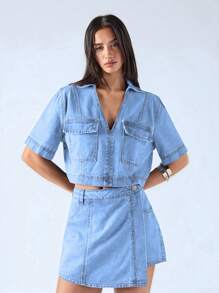 LYSMO Camicia di jeans a maniche corte da donna, alla moda per l'estate