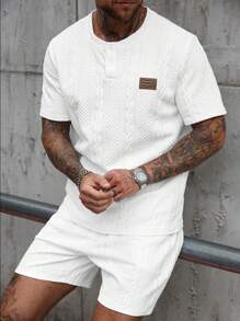 Manfinity CasualCool Bộ áo thun cổ tròn tay ngắn họa tiết thường ngày mùa hè dành cho nam và quần short - Nhiều màu - Xem 4
