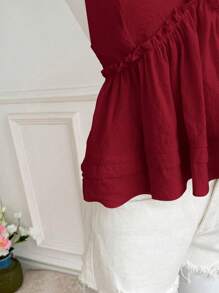 Elamini Women's Solid Color Ruffle Hem Camisole