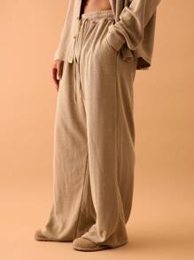 Musero Elasticated Washed Waffle Jogger Pants Only Summer Smart Streetstyle Vacation Casual - Khaki - View 3