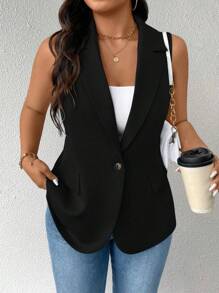 Elenzga Blazer sin mangas casual y minimalista para mujer de talla grande
