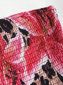 Sweetra Leopard Print Embroidered Tube Top And Layered Skirt Woven Two Pieces Set Y2K Outfit  - Hot Pink - View 4