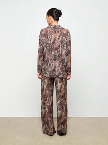 AiiRZ Sheer Print Shirt And Wide Leg Trouser Set - Brown - View 2