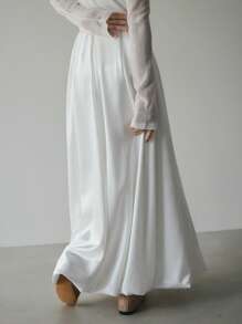 FRIFUL Women's Solid Color Casual Versatile A-Line Skirt - White - View 5