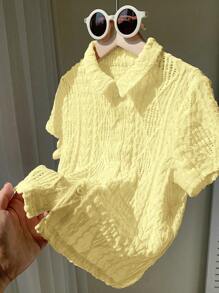 SHEIN 1pc Young Boys Loose Casual Jacquard Pattern Turn-Down Collar Short Sleeve Shirt Summer Shirt Shirt Cute Shirts Summer - Yellow - View 1