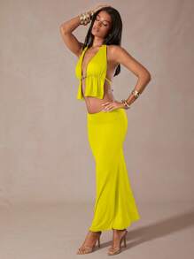 Hauture Women Two Pieces Outfits For Daily Wear - Mustard Yellow - View 5