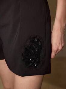 MOTF PREMIUM CONTRAST SEQUIN PRESS CREASE SHORTS - Black - View 2