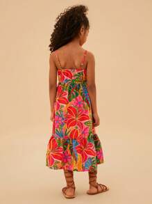 SHEIN Young Girl Ditsy Floral Sleeveless Casual Dress - Red - View 5