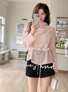 DAZY Blusa casual de cuello cisne de manga larga y peso ligero para mujer