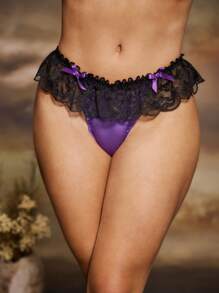 PinupPomp Tanga femenino con contraste de encaje y decoración de lazo, de moda sexy - Multicolor - Ver 4