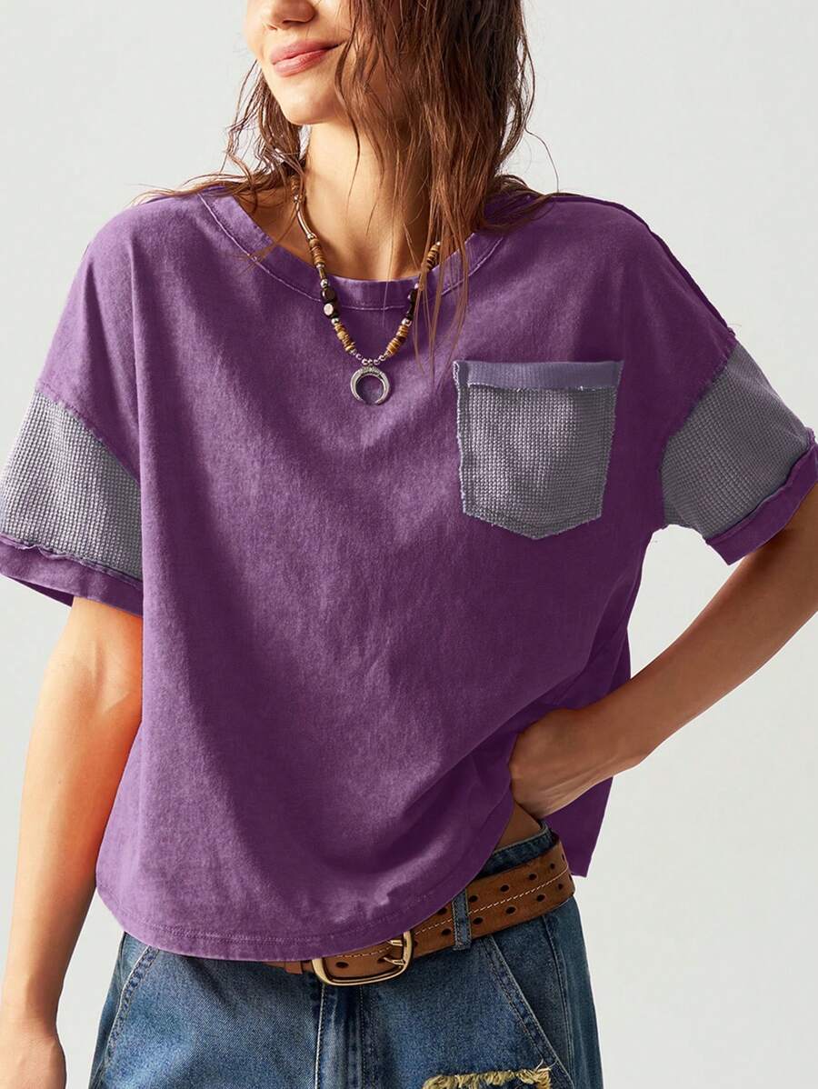 Bohemela Casual Solid Color Knitted Round Neck Dropped Shoulder Long Sleeve Loose Top For Women