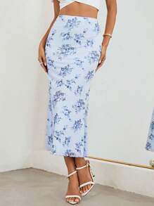 Firerie 女士心形印花鱼尾下摆弹力网纱浪漫半身裙 - 淺藍色 - 查看 4