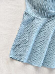 Soleia New Textured Knit Yellow Spaghetti Strap Wrap Front Cami Top For Vacation - Baby Blue - View 5