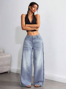 SHEIN EZwear Jeans patchwork de mujer estilo Y2K, apropiados para uso diario, primavera/verano