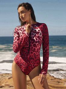 Anewsta Women's Leopard Print Pullover Rash Guard With Raglan Sleeves For Beach Vacation For Summer - Multicolor - View 6