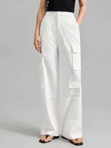 Ontre Pantaloni la modă de culoare solidă de damă, potriviti pentru vară - alb - Vizualizare 1