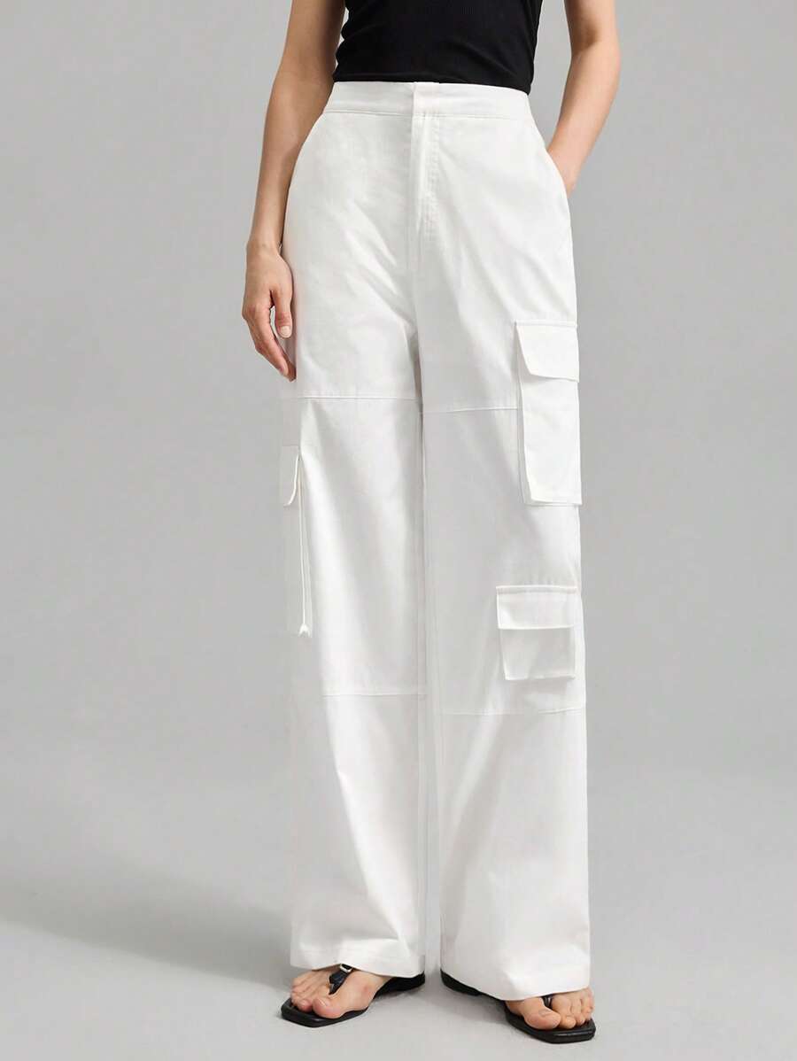 Ontre Pantaloni la modă de culoare solidă de damă, potriviti pentru vară - alb - Vizualizare 1