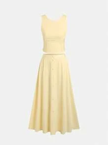 Sweetra Women Two Pieces Outfits For Daily Wear - Yellow - View 3