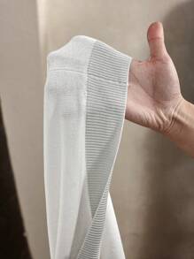 Manfinity Homme Suéter de punto de manga corta con cierre a rayas y cuello con cremallera para hombre