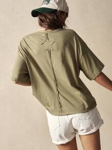 Bohemela 女士纯色针织圆领宽松水洗短袖T恤