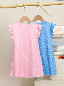 2 件套女童休闲盖袖睡裙和长裙，春夏家居服 - 彩色 - 查看 3