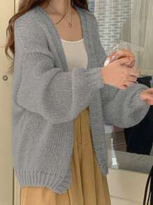 DAZY Áo khoác cardigan hở phía trước dáng rộng màu trơn thường ngày cho nữ, phù hợp cho mùa thu đông, quần áo mùa thu cho nữ - Màu xanh lam - Xem 2