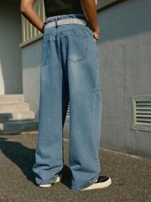 PAVTROS Jeans casuales de corte recto y ajuste holgado con bolsillos para hombre - Azul - Ver 2