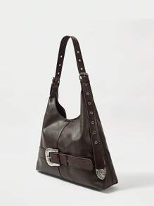 SHECARRY 女士波西米亚复古西部风皮带扣装饰可调节肩带棕色斜挎包/单肩包 - 节日必备单品 - 棕色 - 查看 2