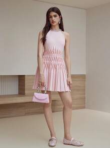 MOTF STUDIO PLEATED BEADED MINI DRESS - Pink - View 4