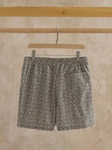 Manfinity NXTstreet Men's Loose Allover Printed Shorts With Drawstring Waist - Beige - View 2