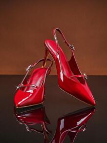 SHUZIA 女士时尚简约尖头细高跟鞋 - 酒紅色 - 查看 4