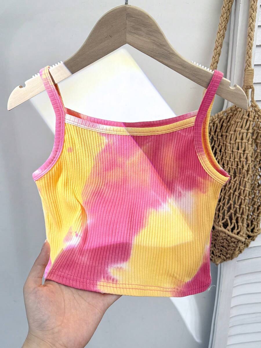 Tween Girls Casual Ribbed Tie Dye Summer Cami Top, Back To School - Pink - View 1