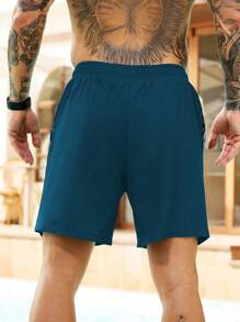 Manfinity Swimmode Men's Casual Letter Camouflage Print Drawstring Waist Pockets Beach Shorts, Hawaiian - Multicolor - View 2