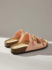 Solecia Adjustable Metal Buckle Open Toe Platform Sandals, Casual Suede-Like Leather Flat Shoes, Beige/Apricot, Suitable For Indoor And Outdoor Wear - Baby Pink - View 6
