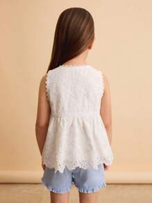 Ontre 少女宽松休闲刺绣面料上衣 - 白色 - 查看 2