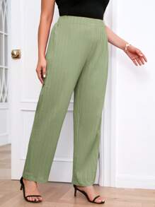 SHEIN Essnce Plus Size Solid Color Pants, Fashion For Summer - Green - View 6