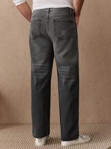 Manfinity VCAY 男士常规款中腰直筒无弹力牛仔裤，长款宽松深灰色牛仔裤，适合送给丈夫、男朋友的礼物 - 灰色 - 查看 2