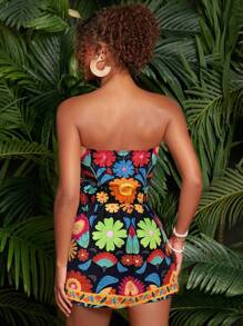 Travachic 女式印花吊带连体裤，适合度假 - 黑色 - 查看 2