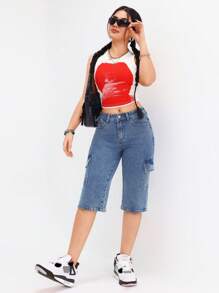 SHEIN EZwear 女士牛仔裤，适合夏季 - 藍色 - 查看 5