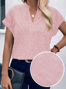 EMERY ROSE Plus Size Plain Notched Neck Short Sleeve Casual Shirt For Summer - Dusty Pink - View 1