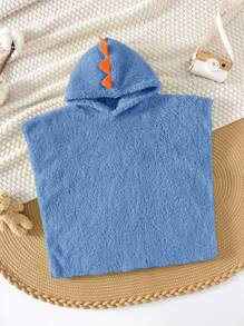 SHEIN Baby Boy Summer Casual Vacation Cute Versatile Blue Plush Dinosaur Hooded Swimwear Cover-Up, Suitable For Beach, Spa, Swimming, Home